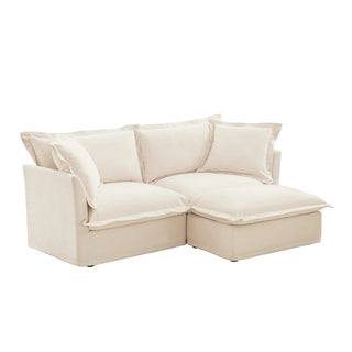Slipcovered Fluffy Sofa - 2 Seat with Ottoman Dweva