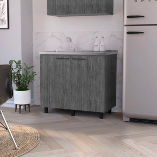 FM FURNITURE Oklahoma 2 Utility Sink & Cabinet, Interior Shelf, Stainless Steel Countertop ,Smokey Oak Dweva