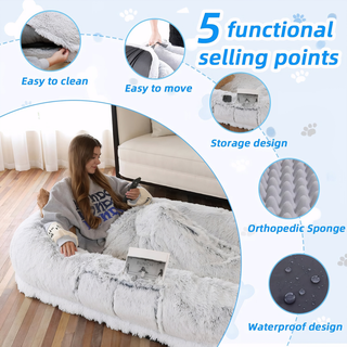 Human Dog Bed, Washable Faux Fur Dog Bed for People Doze Off, Napping Orthopedic Dog Bed,71''x45''x14'' Size Fits You and Pets (Grey) Dweva