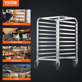 Bun Pan Rack, 10-Tier Commercial Bakery Racks with Brake Wheels, Aluminum Racking Trolley Storage for Half & Full Sheet, Speed Rack For Kitchen Home, Bread Baking Equipment, 26"L x 20.3"W x 39"H Dweva