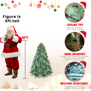 4FT Blue-Green Tint Christmas Tree with 592 PE+PVC Tips – Unique Full-Bodied Tree with Hinged Branches, Easy Assembly, Stable Metal Stand, Eye-Catching Holiday Decor Dweva