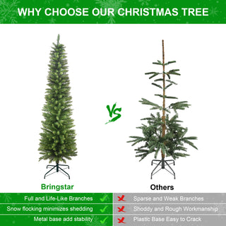 7FT Green Pencil Christmas Tree – Slim PVC Tree with 469 Tips, Space-Saving Design, Stable Metal Stand, Perfect for Small Spaces & Corners Dweva