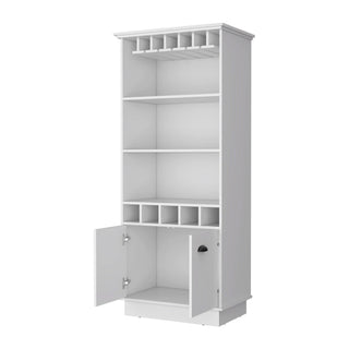 FM FURNITURE Sophia Bar Cabinet with Glassware Rack and Five Bottle Racks, White Dweva