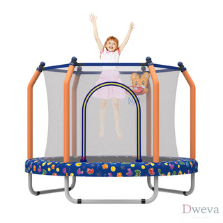 55-inch Trampoline for Kids Indoor & Outdoor Small Toddler Trampoline with Basketball Hoop Dweva