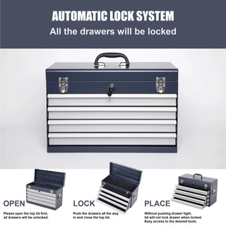 Heavy Duty Metal Tool Box, 21-inch, Portable Metal Tool Box with 4 Drawers, Small Tool Chest with EVA Liners, Ball Bearing Slide Drawers Locking & Powder Coated Finish, Multi-Function Tool Organizer Dweva