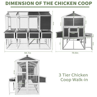 Chicken Coop with Chicken Run, Chicken Coops for 10 Chickens Outdoor with Nesting Boxes , Wooden Walk-in Chicken House with Pull Out Trays , Garden Backyard Cage (95''X80''X83'') Dweva