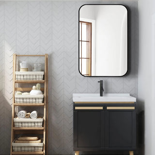 24x36 Inch Black Metal Framed Rectangular Bathrrom Mirror for Wall.(W2203135010) Dweva