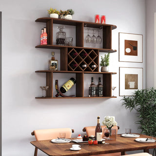 Large Wall Mounted 3 Tier Rustic Bottle Wine Rack,Multifunctional Wooden Wall Mounted Wine Rack,Storage Rack with Wine Glass Holder,mounted wall Storage winerack Rack for Home Bar Dining Room Decor Dweva