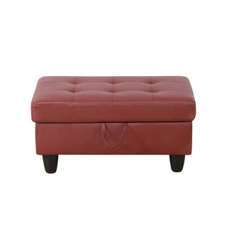 Red Faux Leather Storage Ottoman