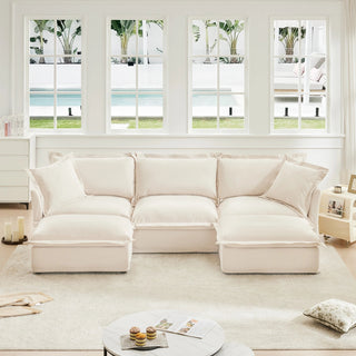 Slipcovered Fluffy Sofa - 3 Seat with 2 Ottoman Dweva