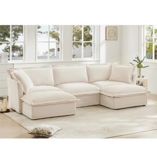 Slipcovered Fluffy Sofa - 3 Seat with 2 Ottoman Dweva