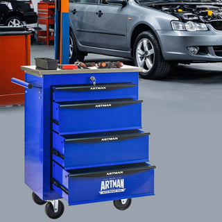 4 Drawers Multifunctional Tool Cart with Wheels,Metal Rolling Tool Cart Storage for Garage Workshop Warehouse Repair Shop--With Stainless Steel Roof- BLACK&BLUE Dweva