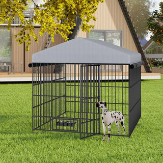 Large Dog Kennel Outdoor Pet Pens Dogs Run Enclosure Animal Hutch Metal Coop Fence with Roof Cover(6.6'L x 6.6'W x 6.4'H) Dweva