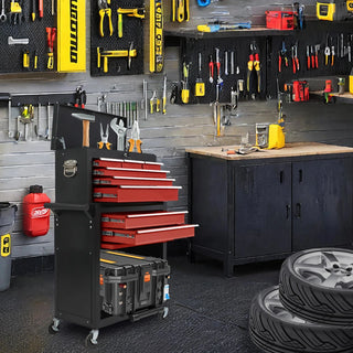 eight-drawer large capacity rolling toolbox, detachable cabinet storage toolbox with wheels and drawers, detachable toolbox with lock for workshop mechanical garage BLACK+RED Dweva