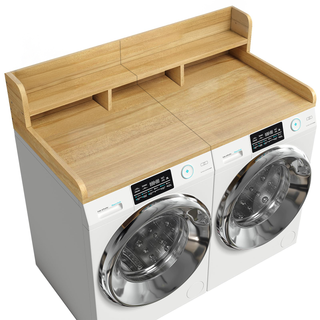 Washer Dryer Countertop with Non-slip Pads, Laundry Wood Shelf Topper with Edge, 54" Width x 27.5" Depth Double Layer Organizer for Washer and Dryer Laundry Hamper Counter Storage (NATURAL WOOD) Dweva