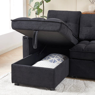 MH 78.75" Reclining Sofa, Pull-Out Sofa Bed with USB and tape-c charging ports, L-Shaped Sectional Sofa with Reclining Storage and Arm Side Organizer Pocket Features, Living Room Comfort Sofa Dweva