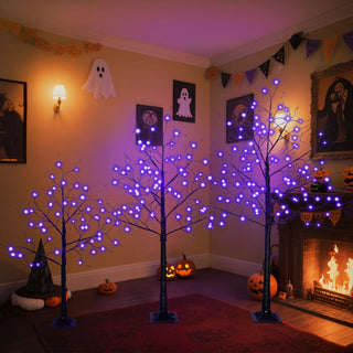 3 Pac Halloween Spooky Tree with Purple Lights, 4FT 5FT and 6FT, Lighted Black Tree for Halloween Decoration Dweva