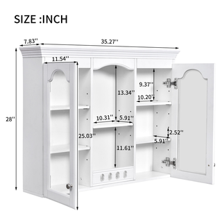 Wall Mounted Medicine Cabinet, Bathroom Wall Cabinet with 2 Glass Doors, Over The Toilet Space Saver Storage Cabinet with Ample Storage, White Dweva