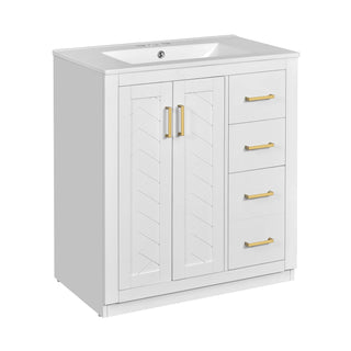 30'' Bathroom Vanity with Ceramic Sink Combo, Solid Wood Frame Bathroom Storage Cabinet, Freestanding Vanity Set with 3 Drawers& Soft Closing Doors Dweva