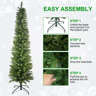 7FT Green Pencil Christmas Tree – Slim PVC Tree with 469 Tips, Space-Saving Design, Stable Metal Stand, Perfect for Small Spaces & Corners Dweva