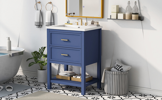 24'' Bathroom Vanity with Top Sink, Modern Bathroom Storage Cabinet with 2 Drawers, Single Sink Bathroom Vanity Dweva
