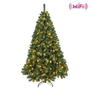 7FT PVC Christmas Tree with 380 WiFi Music Sync LED Lights – App Control, 1339 Tips, Hinged Branches, Dual-Color Effects, Metal Stand Dweva