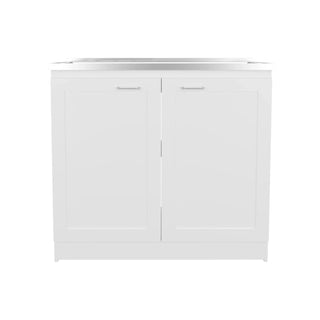 Zurich 39" Wide Utility Sink, Base Cabinet Two-Door Cabinet With Two Shelves, Stainless Steel Sink, Kitchen, Laundry Room, Garage Sink White Dweva