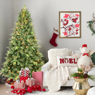 6FT Pre-Lit Christmas Tree with 350 UL Warm White Lights – Classic Green Tree with 1339 PE+PVC Tips, Hinged Branches for Easy Setup, Sturdy Metal Stand, Realistic Full Look Dweva