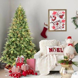 5FT Pre-Lit Christmas Tree with 300 UL Warm White Lights – Classic Green Tree with 967 PE+PVC Tips, Hinged Branches for Easy Setup, Sturdy Metal Stand, Realistic Full Look Dweva