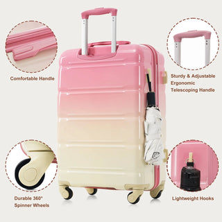 Luggage Set of 3, 20-inch with USB Port, Airline Certified Carry-on Luggage , ABS+PC Hard Shell Luggage with Spinner Wheels,pink Dweva