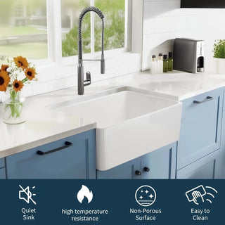 24 Inch White Fireclay Farmhouse Sink-24x 16 White Farm Sink for Small Kitchen and Laundry, Apron Front Porcelain Ceramic Sink Single Basin with Bottom Grid and Strainer Dweva