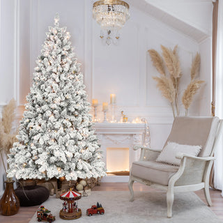 7FT Flocked Christmas Tree with 500 UL Lights and 45 Natural Pine Cones – Snowy PVC Tips, 1124 Tips, Hinged Structure, Stable Metal Stand, Easy Setup Dweva