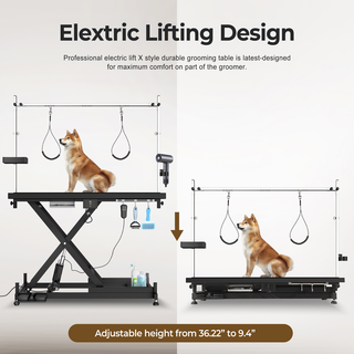 Update electric pet grooming table, 110V/220V professional groomer recommend super Deluxe electric pet grooming table, height adjust from 8 up to 36inch BLACK COLOR Dweva