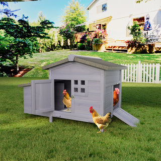 Outdoor Free-Range Wooden Chicken Coop with Asphalt Roof, Leak-Proof Pull-Out Tray, Secure Predator Defense, Nesting Box with Easy Access, Multiple Front & Side Doors Dweva