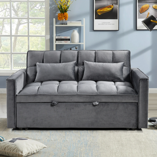 Modern Velvet Loveseat Futon Sofa Couch Pullout Bed, Small Love Seat Lounge Sofa w/Reclining Backrest, Toss Pillows, Pockets, Furniture for Living Room,3 in 1 Convertible Sleeper Sofa Bed Dweva