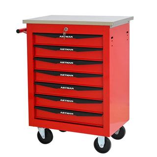 7 Drawers Multifunctional Tool Cart with Wheels,Metal Rolling Tool Cart Storage for Garage Workshop Warehouse Repair Shop--With Stainless Steel Roof- Red&Black Dweva