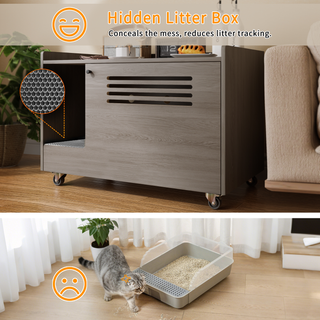 Gray Cat Litter Box Enclosure,Hidden Litter Box Furniture with top side fence,Wooden Pet House Side End Table, Storage Cabinet Bench for Living Room,,Bedroom, Fit Most of Litter Box Dweva