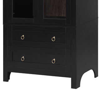 K&K 71" Tall Arched Kitchen Pantry Cabinet with 2 Large Drawers, Modern Farmhouse Kitchen Storage Cabinets with Adjustable Shelves, Glass Door, Wood Versatile Cupboard for Kitchens, Dining Room, Black Dweva