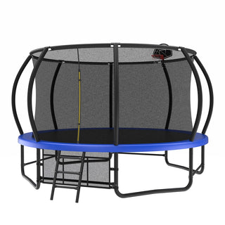 14FT Trampoline with Enclosure - Recreational Trampolines with Ladder and AntiRust Coating, ASTM Approval Outdoor Trampoline for Kids Dweva