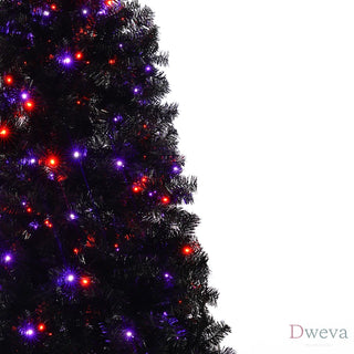 6FT Artificial Christmas Tree with LED Light, Pre-Lit Curved Shape Artificial Whimsical Xmas Tree with 900 Tips, Black Christmas Tree Dweva
