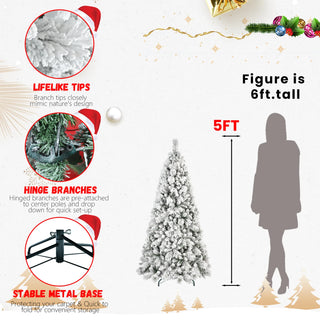 4FT Flocked Christmas Tree with 150 Warm White LED Lights – 350Tips, Snowy PVC & Hard Needle Branches, Hinged Design for Easy Setup, Sturdy Metal Stand – Full & Realistic Holiday Tree Dweva