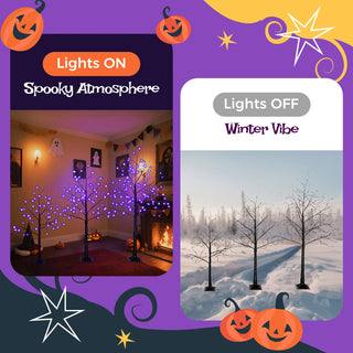 3 Pac Halloween Spooky Tree with Purple Lights, 4FT 5FT and 6FT, Lighted Black Tree for Halloween Decoration Dweva