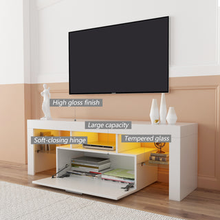 Fashion TV stand TV cabinet,Entertainment Center,TV station TV console,media console,with LEDlight belt,light belt remote control,toughenedglassshelf,metal handle,Canbeplaced in the living room,bedroom,white