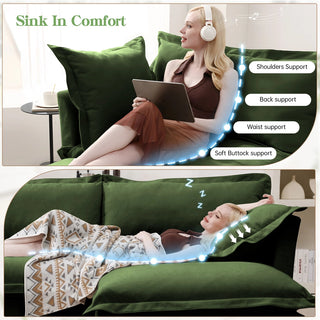 Slipcovered Fluffy Sofa - 2 Seat with Ottoman Dweva