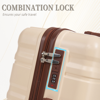 HIFINE TOURIST 20"/24"/28" 3 pcs/set in ABS Spinner Wheel Luggage, Carry on Suitcase, Matching Color, Combination Lock (Beige) Dweva