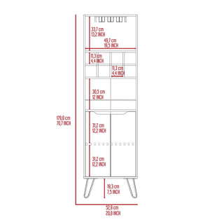 Sheffield H Bar Cabinet, Eight Bottle Cubbies, Two Glass Shelves Dweva