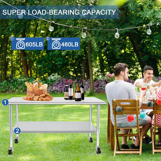 Stainless Steel Table 30 x 60 Inches Metal Prep Table with Wheels Casters Adjustable Undershelf Stainless Table for Commercial Kitchen, Outdoor, Restaurant, Hotel & Garage Dweva