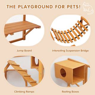 Weatherproof Catio Outdoor Cat Enclosure, Outdoor Cat house, Natural Wood Playground, Natural Cat Shelf with Litter Box Dweva