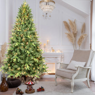 4FT Pre-Lit Christmas Tree with 200 UL Warm White Lights – Classic Green Tree with 636 PE+PVC Tips, Hinged Branches for Easy Setup, Sturdy Metal Stand, Realistic Full Look Dweva
