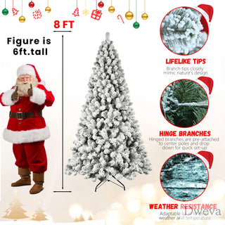 6ft Flocked Pre-Lit Christmas Tree with 300 UL Warm White Lights, 779 PVC Tips, Auto-Unfold Memory Wire, Easy Assembly & Stable Metal Stand – Snowy Holiday Decor Dweva